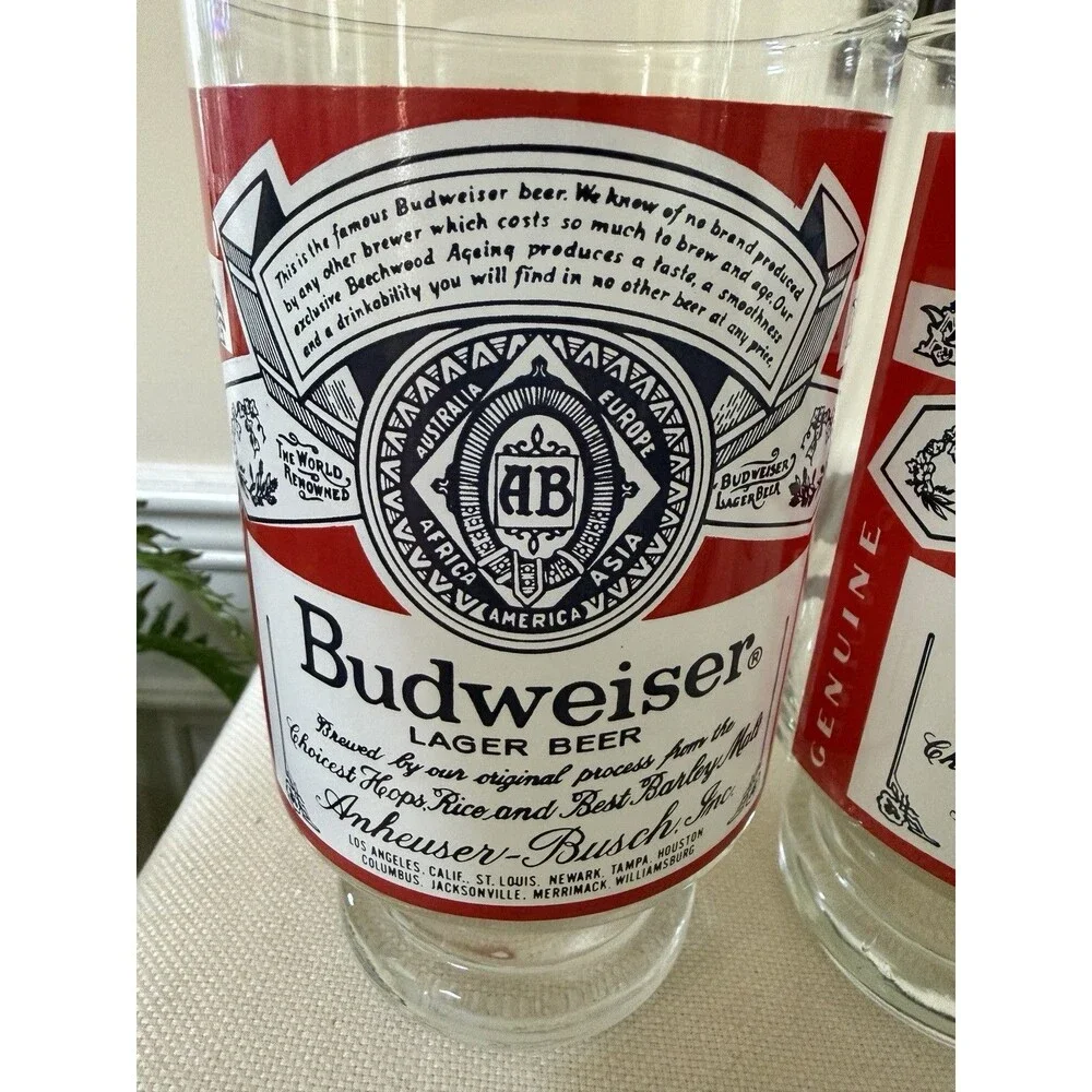 Vintage Budweiser Glasses King of Beers Logo 32-oz Footed Design Set of 2 EUC